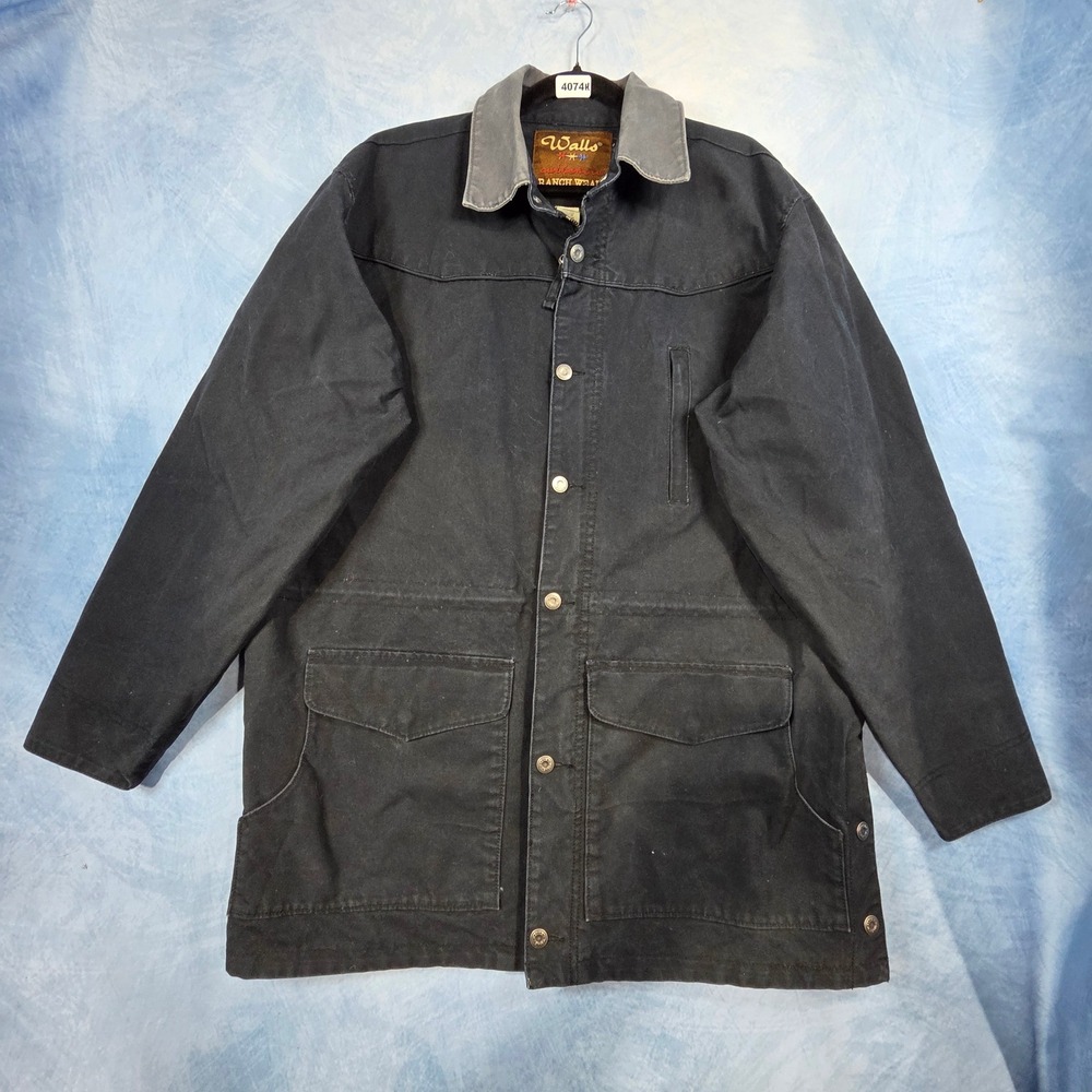 Walls Authentic Ranch Wear Mens Large Black Canvas Western Chore Coat Jacket